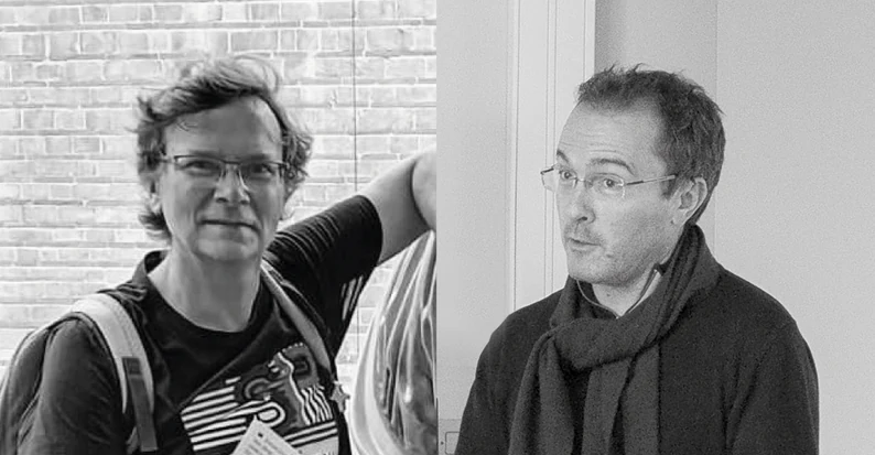 Portraits de Dominique Bernard, à gauche, et Samuel Paty, à droite